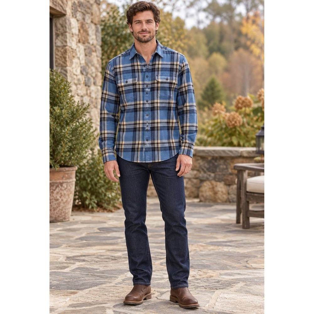 G.H. Bass Mens Blue Plaid Flannel Shirt Long Sleeve Button Up Outdoors Casual M